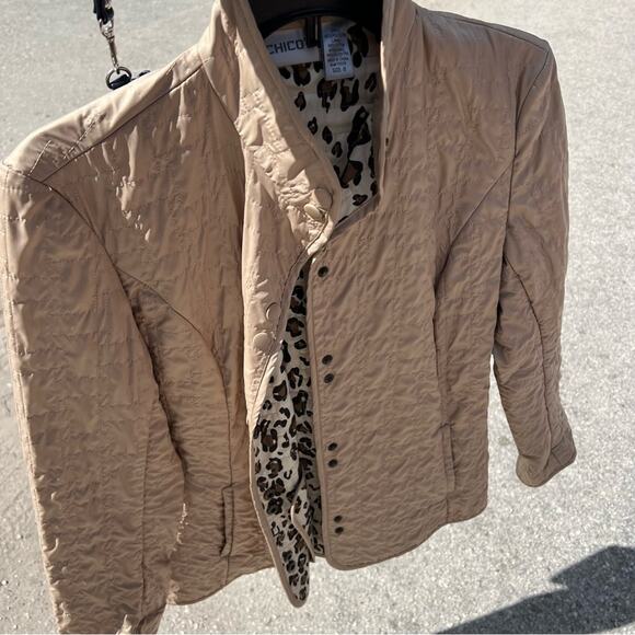 Chicos Quilted Beige Leopard Inner Lightweight Jacket - Picture 4 of 4